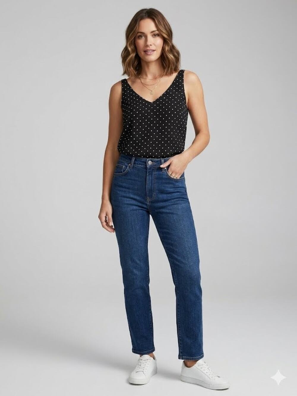 Loft Polka Dot V-Neck Tank Top Relaxed Loose Fit Sleeveless Blouse Large Petite
